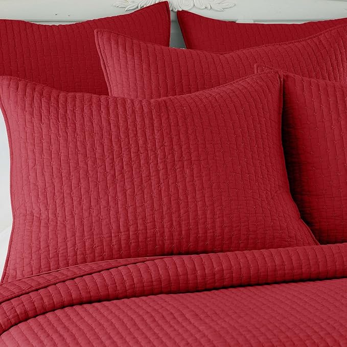 Levtex Home Cross Stitch Reversible King/Cal King Quilt Set (106x92in) with 2 Pillow Shams (36x20in) - Stitch Texture - Chile Red - Cotton King Size Quilt Bedding Set - Lightweight, Soft, Pre-Washed