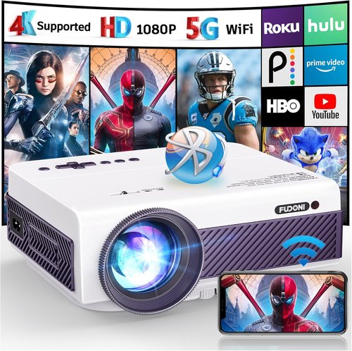 FUDONI 1080P WiFi Bluetooth Projector - Full HD Portable Outdoor Movie Projector | Built-in Speaker, Max 300" Screen
