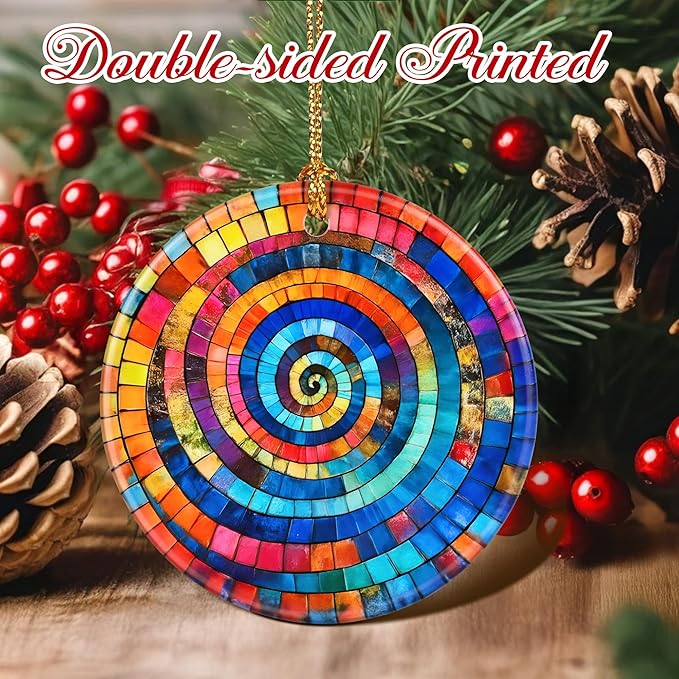 Christmas Ornaments, 2.8 Inch Ceramic Hanging Ornament, Christmas Tree Ornaments, Xmas Decorations, Holiday Decorations, Gifts for Art Lovers, Holiday Party Gifts, and Xmas Gift Ideas - Rainbow Spiral