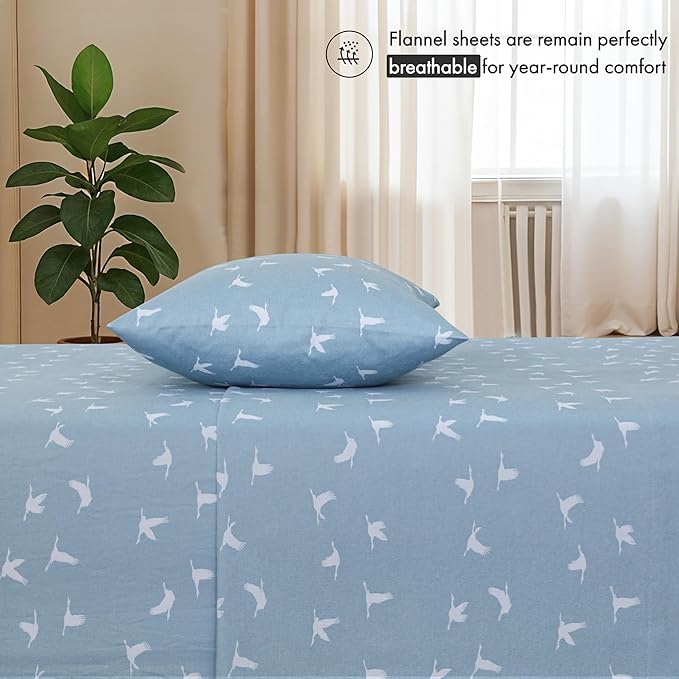RUVANTI Flannel Sheets California King Size - 100% Cotton Brushed Cal King Bed Sheets Set - Deep Pockets 14 Inches - All Seasons Breathable & Extra Soft - Warm & Cozy, 4 Piece, We Fly