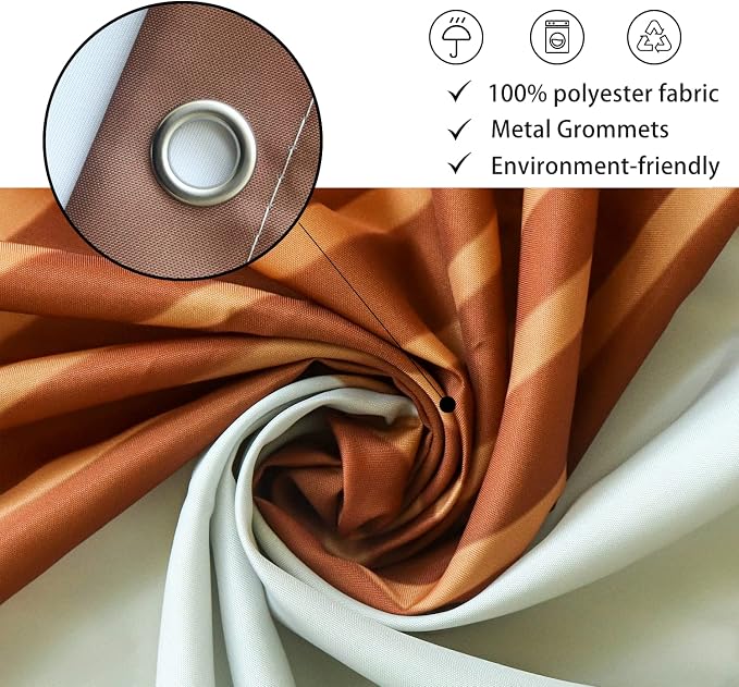 Mid Century Modern Extra Long Shower Curtain, Boho Brown Abstract Arch Machine Washable Waterproof for Bathroom Bathtub with 12 Hooks 72Wx78H
