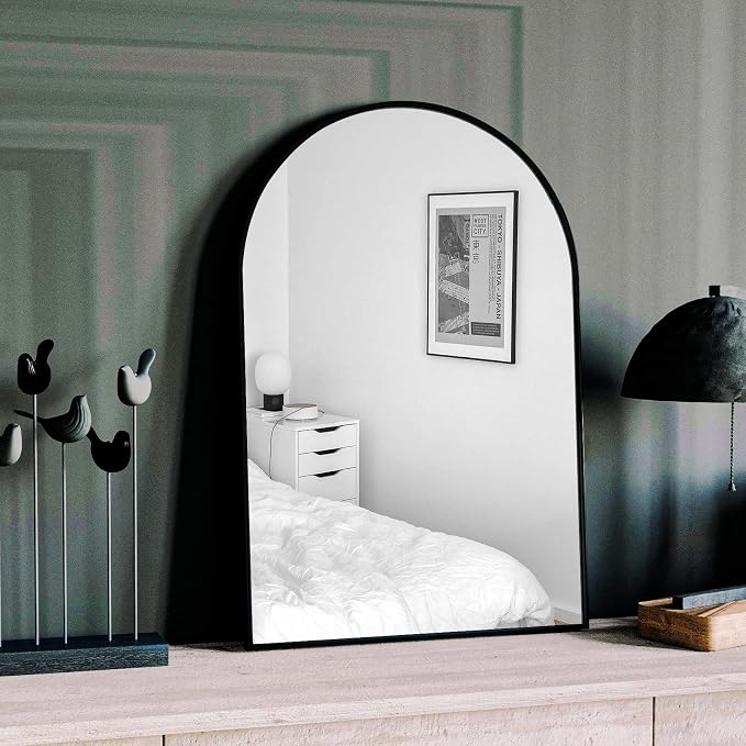 HARRITPURE Wall Mounted Mirror Arch Mirror for Bathroom,Vanity Mirror Aluminum Alloy Metal Frame Home Decor for Bathroom Bedroom Living Room Entryway (Black-2Pcs, 20“*30”)