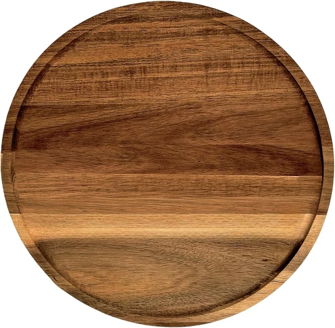 PINXIURY 15.7 Inch Round Wooden Decorative Serving Tray for Coffee Table and Home Decor, Round Wood Tray for Table Centerpiece, Small Candle Tray, Acacia, Appetizer Charcuterie Board
