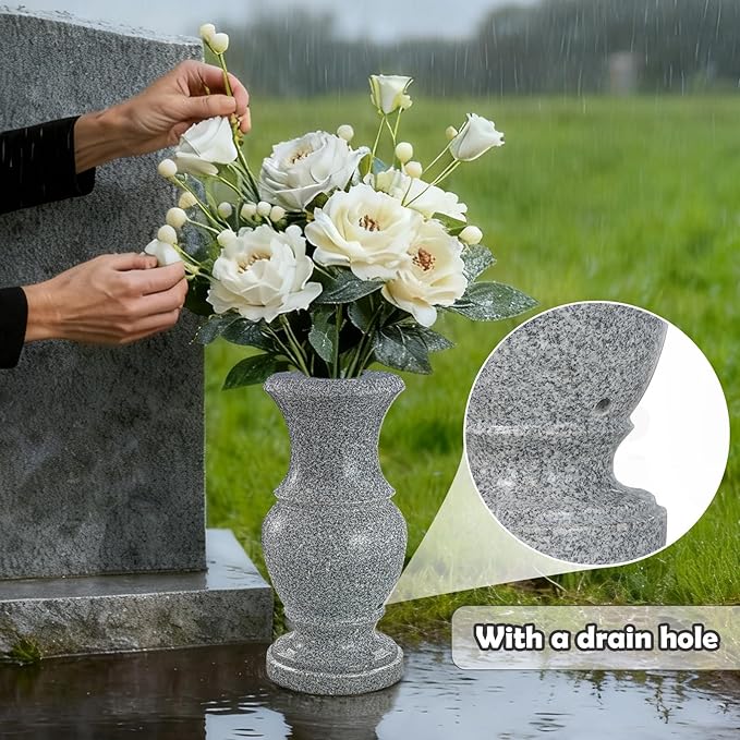 Cemetery Vase, Memorial Flower Vases Flowers Holders with Draining Holes for Home Tabletop, Cemetery Flowers, Memorial Grave Headstone Decorations (2Pcs, 9.8 inches)