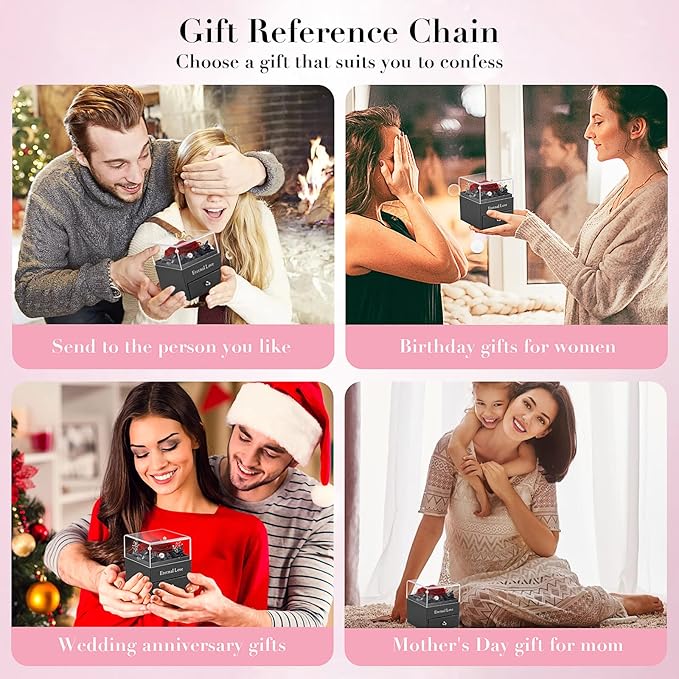 SHOKUTO Preserved Rose,Birthday Gifts for Women Mom Girlfriend,Gifts for Mom Grandma Wife Daughter Sister,Jewelry Boxes with Necklace
