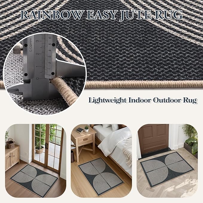 Lahome Enfys Rainbow Outdoor Mats for Front Door, 2x3 Small Washable Kitchen Rugs, Farmhouse Neutral Throw Rug Non Slip Non Shedding Indoor Outdoor Carpet for Entryway Foyer