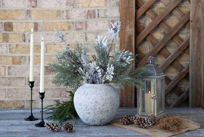 CozyWel Rustic White Ceramic Vase Flower Vase with Hand-Glazed, Big Textured Round Vase for Centerpieces, Kitchen, Living Room, Bedroom Decor Gifts