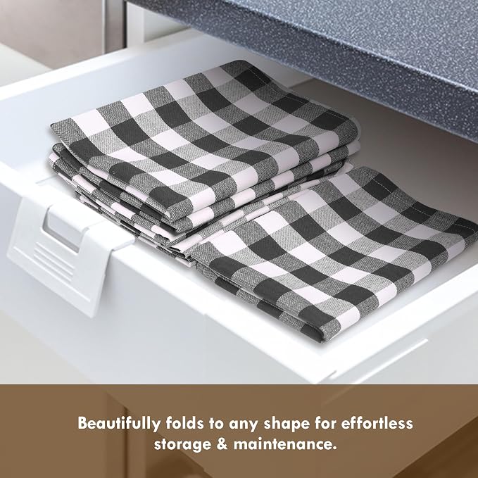 Gingham Checked Dish Towels 12 Pack, 18x26 Inches, Quick Dry Towels for Kitchen, Reusable, Absorbent Wash Cloths Set, Washable Fabric, Heavy Duty for Daily Use - Black and White