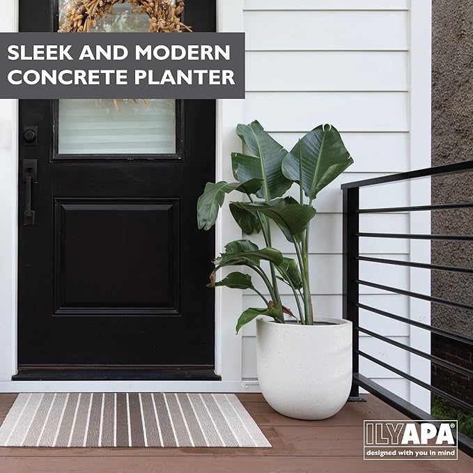 Ilyapa 14x14 inch Modern Concrete Outdoor Planter, Large Indoor Plant Pot with Drainage - Cement Vase 14 Inch Pots for Plants, Indoor/Outdoor