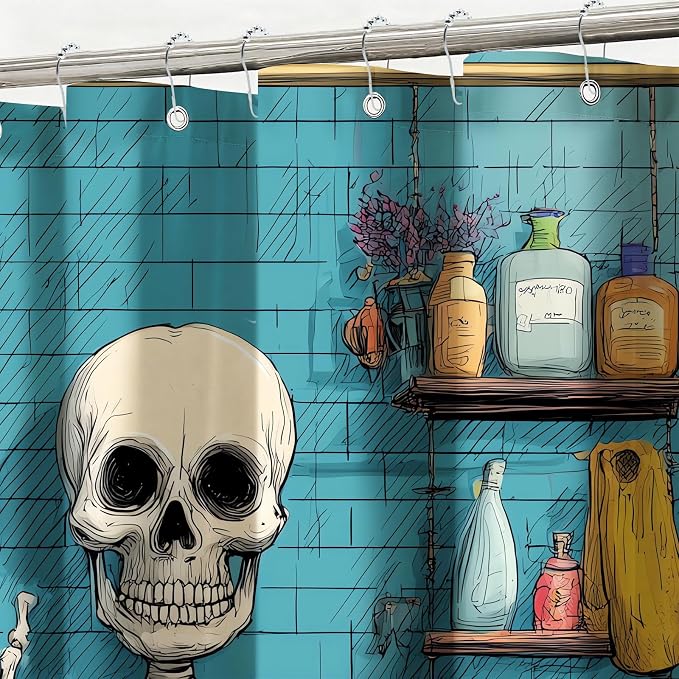 Funny Gothic Skull Shower Curtain Spooky Skull in Bathtub Shower Curtains for Bathroom Waterproof Fabric Bath Curtain Decor with Hooks