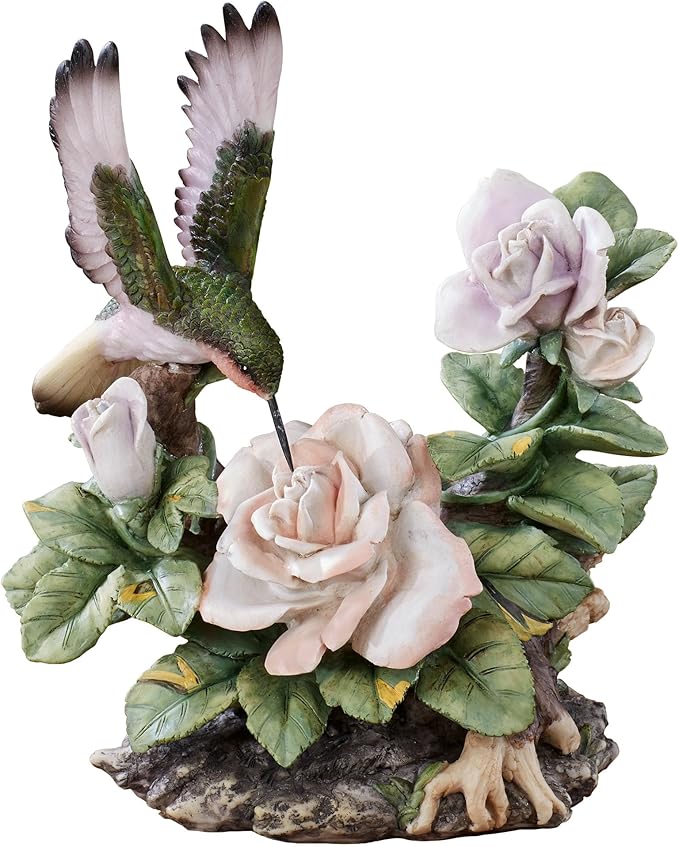 Touch of Class Fluttering Hummingbird with Roses Table Sculpture in Pastel Hues - Decorative Room Decor for Bedroom, Bathroom, Living Room, Kitchen - Floral Figurine