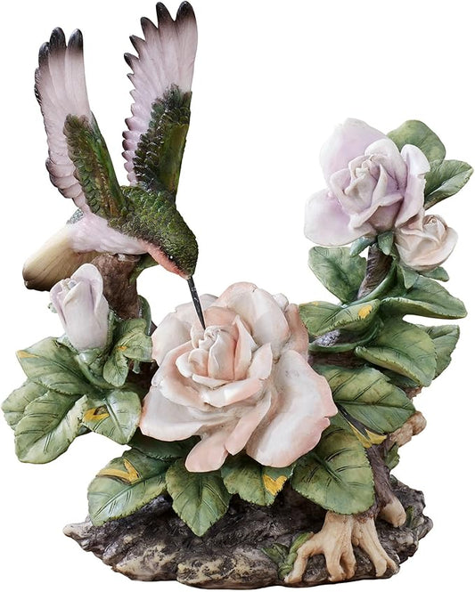 Touch of Class Fluttering Hummingbird with Roses Table Sculpture in Pastel Hues - Decorative Room Decor for Bedroom, Bathroom, Living Room, Kitchen - Floral Figurine