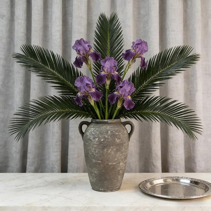 Ceramic Flower Vase with Handles Home Decor - 9 Inch Farmhouse Rustic Table Vases Living Room Decoration Decorative Vintage Pottery for Kitchen Shelf Dining Bookshelf Fireplace Centerpiece (Retro-9")