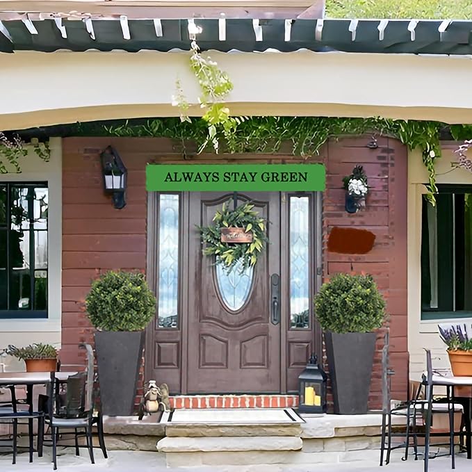 26''T 17D'' Artificial Boxwood Topiary Ball for Outdoors, Set of 2 Potted Bushes, Artificial Boxwood Plants for Front