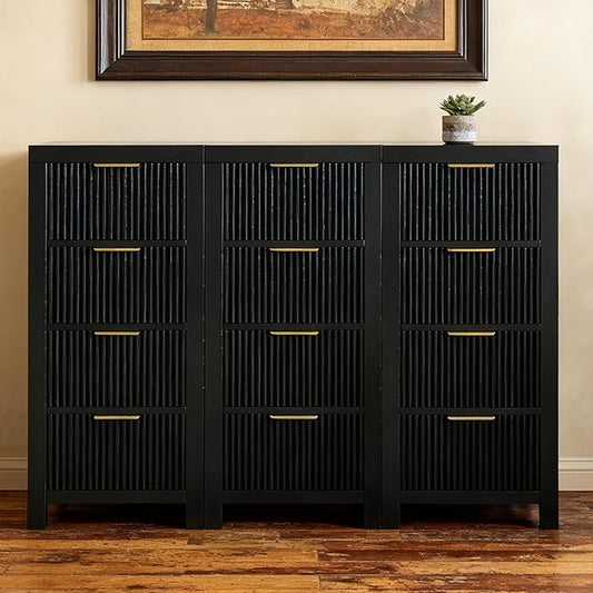 Modern Solid Wood Chest of Drawers, Multifunctional Large-Capacity Storage Drawer Cabinet, Dresser Organizer with Metal Handle, for Hallway, Entryway, Black X3