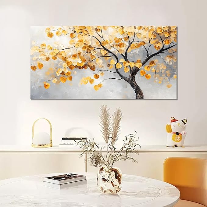 Tarfupth Gold Tree of Life Wall Art for Living Room Tree Leaves Large Artwork for Bedroom Office Kitchen Modern Canvas Prints 20x40 Inch