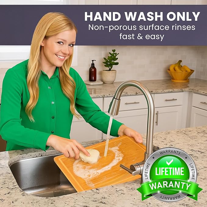 Glue-Free Surface™ Extra Large Bamboo Cutting Board Set – For Chopping Vegetables, Carving Meat, Slicing Bread, and Serving Cheese & Charcuterie for Safer Family Meal Prep – For Health Conscious Chefs