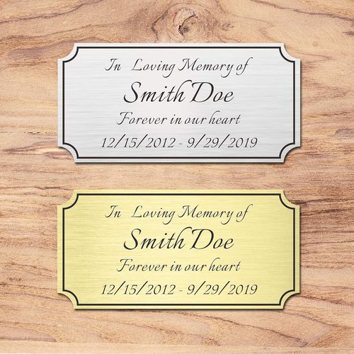 Regine Switzerland Custom Engraved Memorial Plaque - Elegant 2" H x 4" W Brushed Stainless Steel or Brass with Adhesive Backing or Screws | Notched Corner (Silver, Gold)
