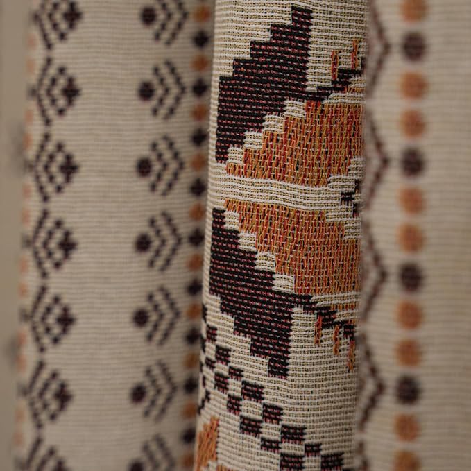 Boho Western Curtains 84 Inch Length 2 Panels Geometric Patterned Drapes Bohemian Semi Sheer Rod Pocket Tassel Window Curtain Panels Bedroom Living Room Farmhouse Coffee Brown Vintage Rustic Curtains