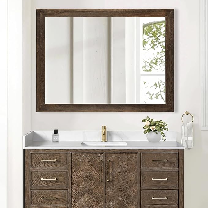CULER Rustic Wood Wall Mirror for Bathroom,Rectangle 30 x 40 inch Hanging Vanity Mirrors with Wooden Frame for Living Room,Bedroom,Entryway (30x40 inch, Vintage Light Brown)