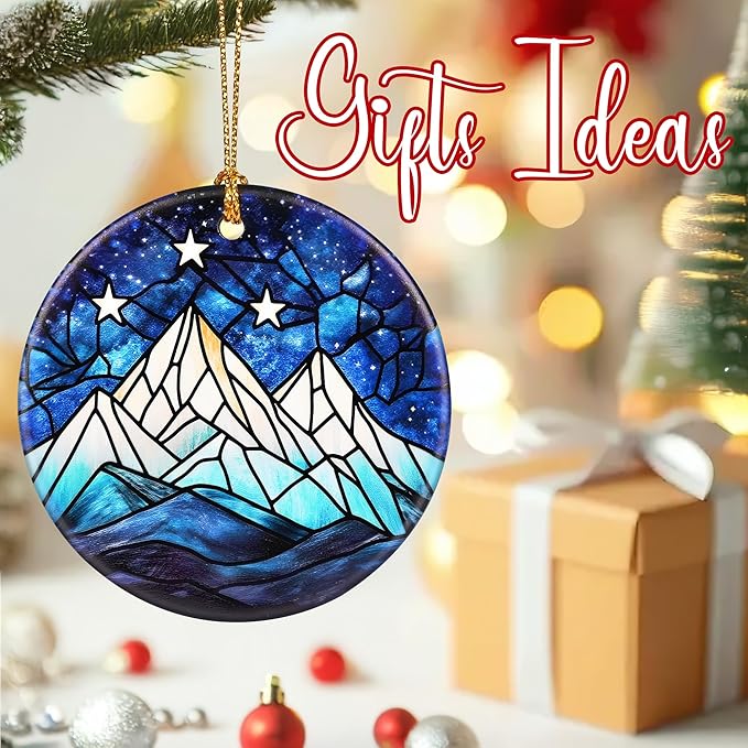Christmas Ornaments, 2.8 Inch Ceramic Hanging Ornament, Christmas Tree Ornaments, Xmas Decorations, Holiday Decorations, Holiday Party Gifts, and Xmas Gift Ideas - Starry Night Peaks