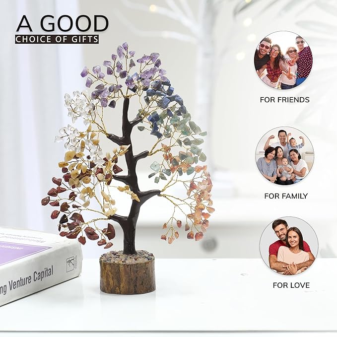 YATHABI 7 Chakra Tree of Life Decor - Crystal Tree - Feng Shui Decor - Crystal Bonsai Tree - Gem Tree - Gemstone and Crystals - Spiritual Tree - Chakra Stones - Crystal Gifts - Birthday Gift for Women