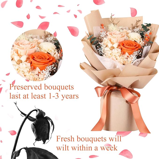 Jtoder Forever Flowers for Delivery, Preserved Flower Bouquets, Long Lasting Pink Roses, Gifts Bouquet for Mother Wife Girlfriend on Festivals Birthday Anniversary