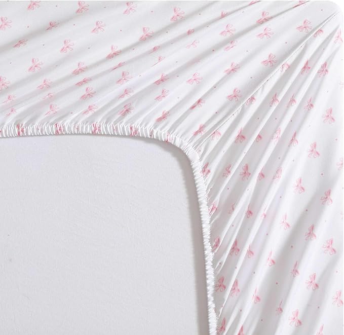 Laura Ashley - Kids Sheet Set, Ultra-Soft & Breathable Toddler Bedding with Matching Pillowcases, Wrinkle-Resistant, Ideal Girl Room Essentials (Lovely Bows Pink, Queen)