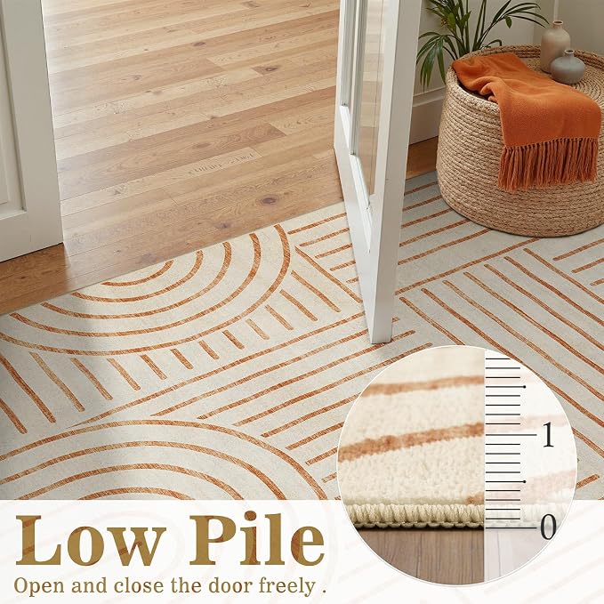 DCX Beige 2x3 Entryway Rug, Machine Washable, Soft Midcentury Modern Non Slip Stain Resistant for Kitchen Bathroom, Front Door, Throw Rugs Indoor