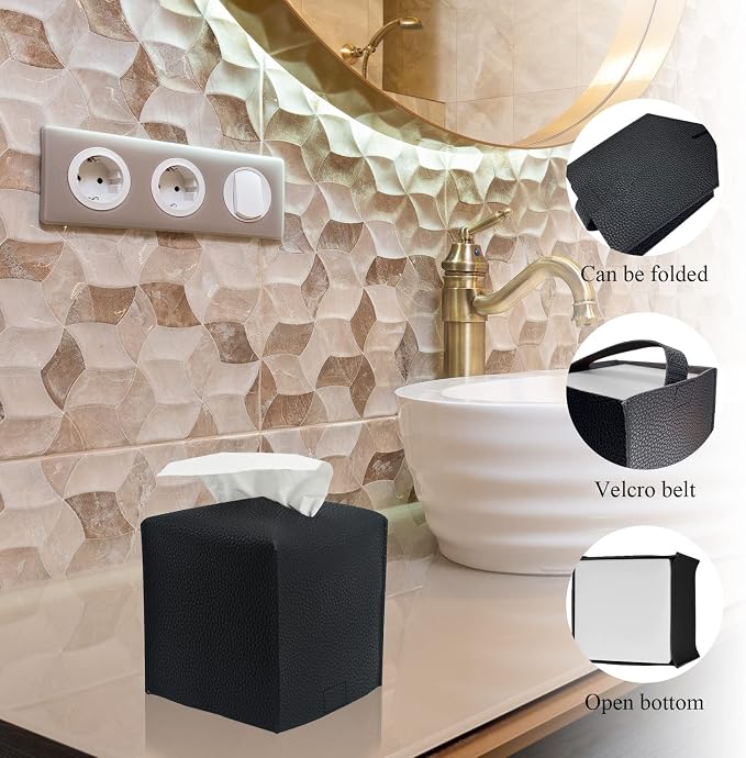 Bathroom Accessory Set - 10 Piece Black Bathroom Accessories Set with Trash Can, Toothbrush Holder and Cup, Soap Dispenser, Soap Dish, Toilet Brush Holder, Vanity Tray, Qtip Holder, Tissue Box Cover