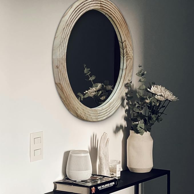 LOSOUR Round Mirror, Farmhouse Decor Solid Wood Frame Wall Circle Mirror, Decorative Mirrors for Bathroom Over Sink, Living Room, Entryway,Bedroom, Entryway, Hallway,Foyer (1, Brown, 24" L x 24" W)