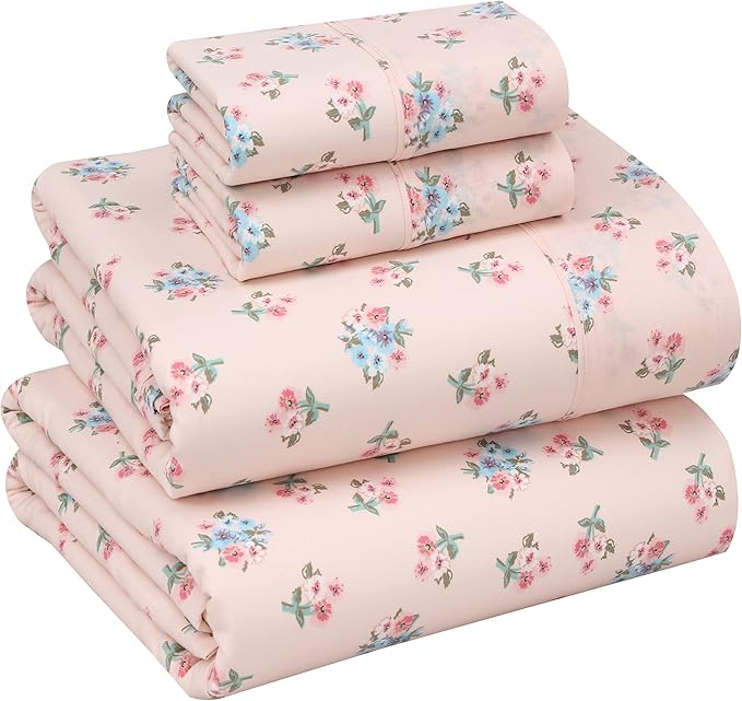 RUVANTI 100% Cotton Full Size Bed Sheets, 4 Pieces, Soft & Breathable Percale Weave Bedding, Deep Pocket 16", Hotel Standard, Crisp Cool Feel, Durable, Perfect Sheet Set Floral, Spring On