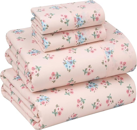 RUVANTI 100% Cotton Full Size Bed Sheets, 4 Pieces, Soft & Breathable Percale Weave Bedding, Deep Pocket 16", Hotel Standard, Crisp Cool Feel, Durable, Perfect Sheet Set Floral, Spring On