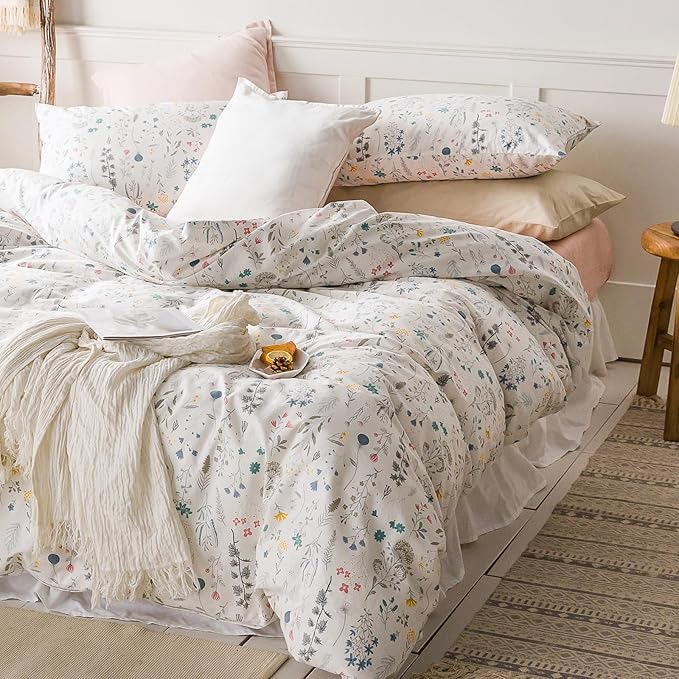HighBuy Vintage Floral Comforter Set Queen Size Girl Cottagecore Queen Bedding Comforter Sets Aesthetic Flower Fluffy Ultra Soft Boho Style for Queen Bed Lightweight Bedding Set