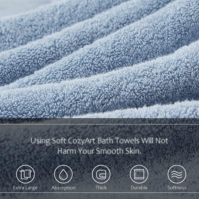 COZYART Light Blue Towels Set for Bathroom 3Pcs, Turkish Cotton Bath Towels Sets for Bathroom Soft Highly Absorbent 650 GSM with 1 Bath Towel, 1 Hand Towel, 1 Washclothe
