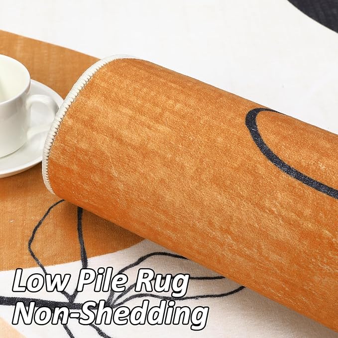 Minimalist Mid Century Modern Irregular Area Rug for Living Room Guestroom Bedroom Abstract Shaped Rug Low Pile Washable Carpet 8x10 Boho Art Meetingroom Home Office Foldable Rugs Cream Beige Brown