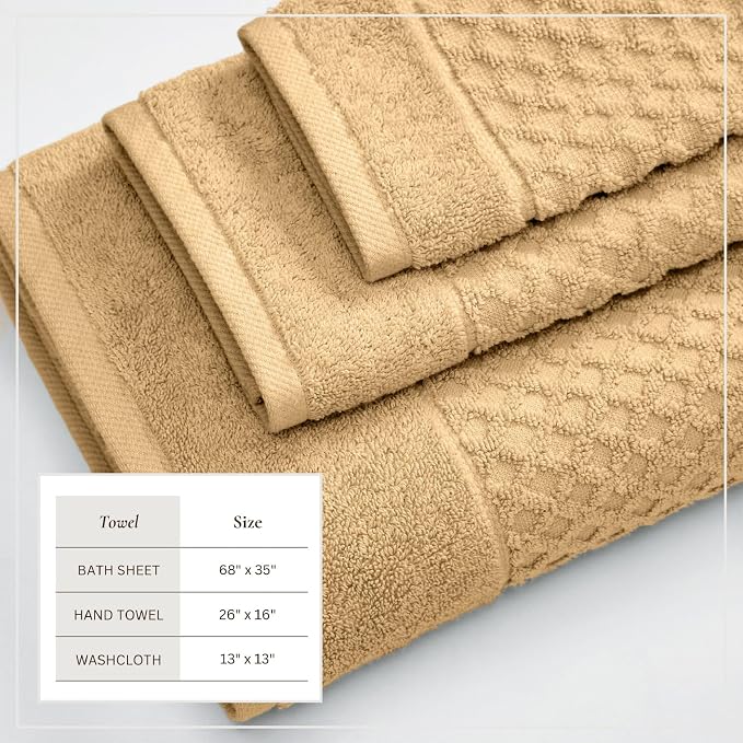 Great Bay Home Bath Towels - 100% Cotton 6 Piece Bath Sheet Set - Diamond Waffle Weave - Absorbent, Durable, Quick-Dry Towels for Bathroom (Sand)