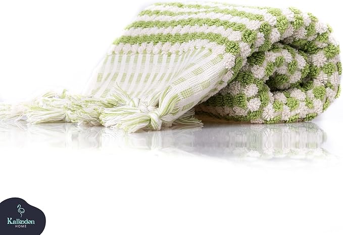 Organic Turkish Cotton Hand Towels for Bathroom | Oversized - 17 x 35 Inches | Large Soft Plush Fluffy Highly Absorbent Towels for Kitchen, Hand and Face (Green, Hand Towel)