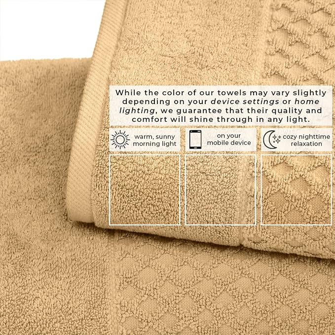 Great Bay Home Bath Towels - 100% Cotton 6 Piece Towel Set - Diamond Waffle Weave - Absorbent, Durable, Quick-Dry Towels for Bathroom (Sand)