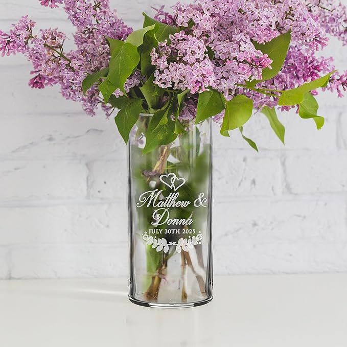 My Personal Memories Custom Etched Glass Flower Vase - Personalized with Your Text for Weddings, Valentine's, Mother's Day, Couples, Anniversaries, Birthdays, Gifts (Couples Style)