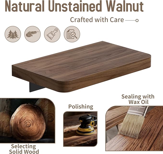 Danpoo Solid Walnut Floating Shelf, 8 inch Small Natural Wood Wall Mounted Shelf for Bathroom, Kitchen, Bedroom, Living Room, Farmhouse Decor
