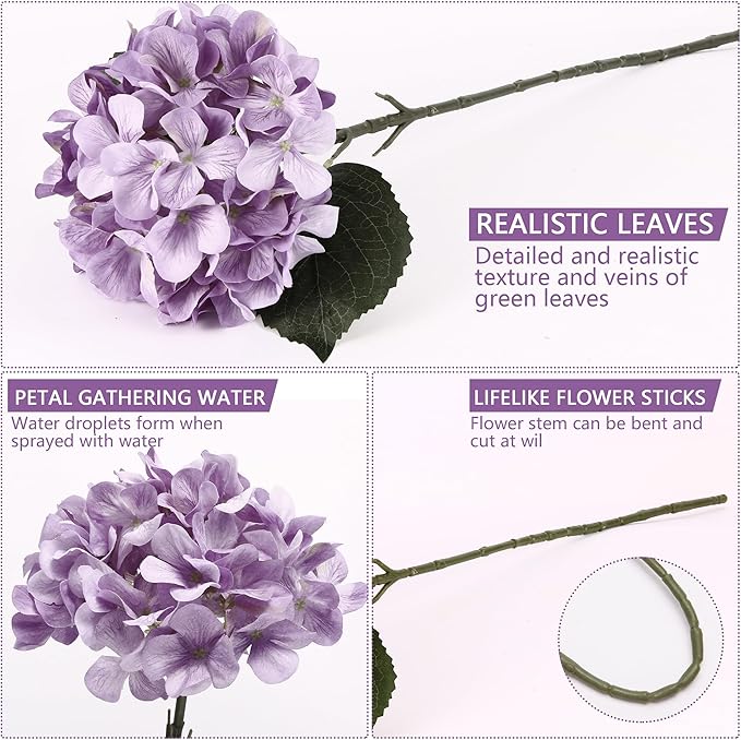 4 Pcs Long Stem Big Size Artificial Hydrangea Flowers for Home Wedding Decor, Party Centerpieces, Office Decoration,Shower (Violet Purple)