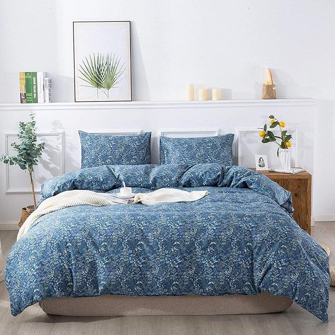 VM VOUGEMARKET Blue Floral Comforter Set Full,Cottagecore Cute Aesthetic Flowers Comforter with 2 Pillowcases,Fluffy Lightweight Bedding Set for Girls Women