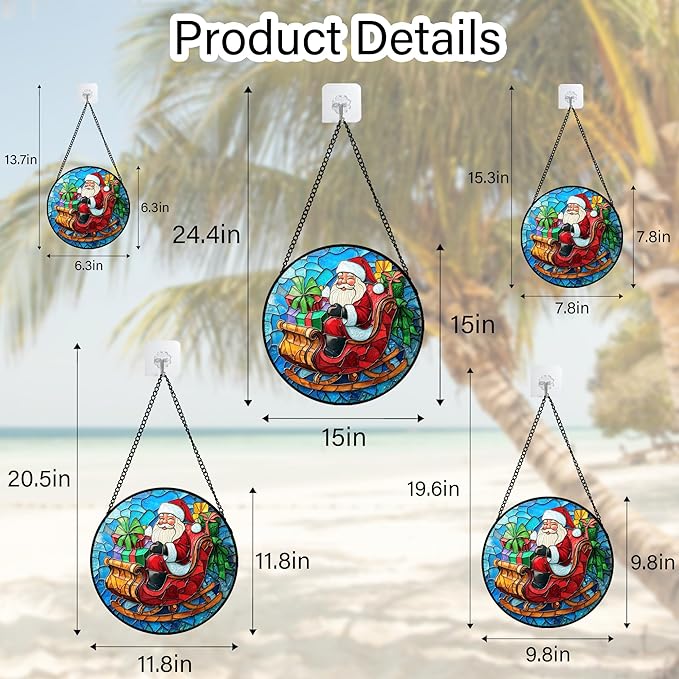 Stained Glass Window Hanging - Red Santa Claus Gift Box Suncatcher for Doors Home Christmas Decoration Winter Sun Catcher Thanksgiving New Year Birthday Gift for Women Men Mom Nana 9.8 in