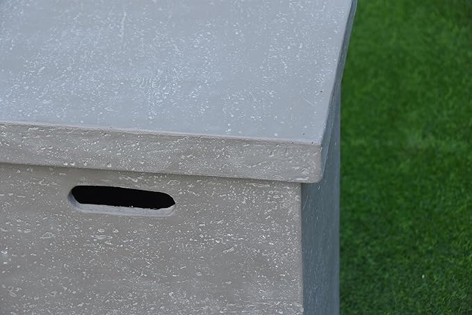AMS Fireplace | Elementi Tall Light Grey Square Travertine Propane Tank Cover | Concrete GFRC Base | Dimensions: 17.7 x 17.7 x 24.4 inches | Complement Hampton, and Others Fire Pit Tables Perfectly