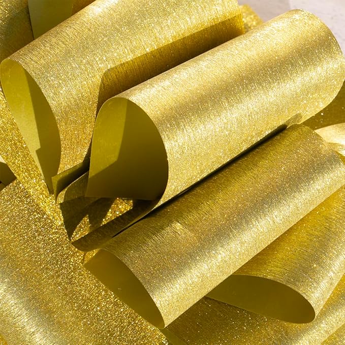 Golden Pull Gift Bows– 10 Inch 2 Pack Instant Brushed Gold Glitter Bows for Present Wrap, Christmas, Wedding, Anniversary, Birthdays, Baby Shower Decorations