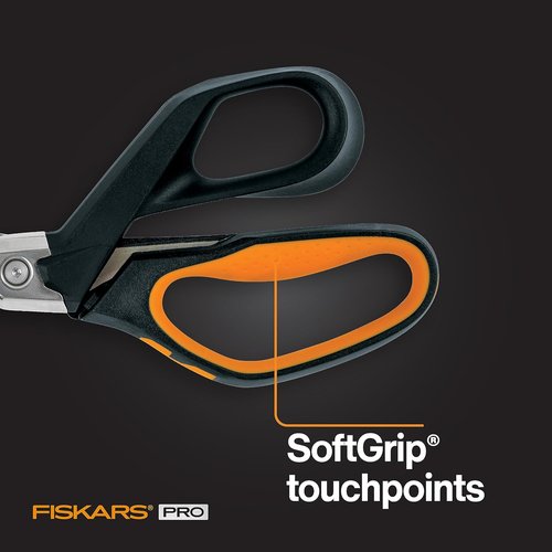 Fiskars Pro PowerArc Shop Shears - Heavy Duty Stainless Steel Scissors for Industrial Use | 10 In, Orange/Black