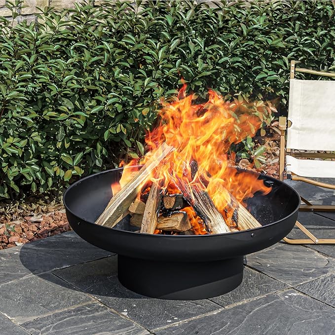 Panovue 32in Fire Pit Table with Lid,Heavy Duty and Deep Fire Bowl,Outdoor Wood Burning BBQ Grill Firepit Bowl with Cover Lid, Fire Pit for Outside Table for Backyard Bonfire Patio Picnic