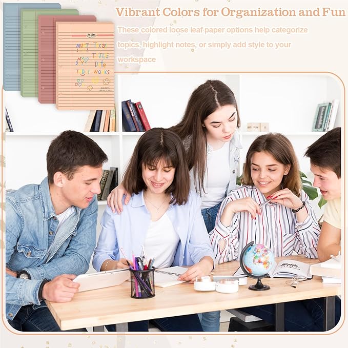 100 Sheets Half Letter Lined Paper 5.5 X 8.5 In Colored Notebook Paper College Ruled Loose Leaf Paper 3 Hole Punched Half Mini Binder Inserts Fit 3 Ring Binder for School Office