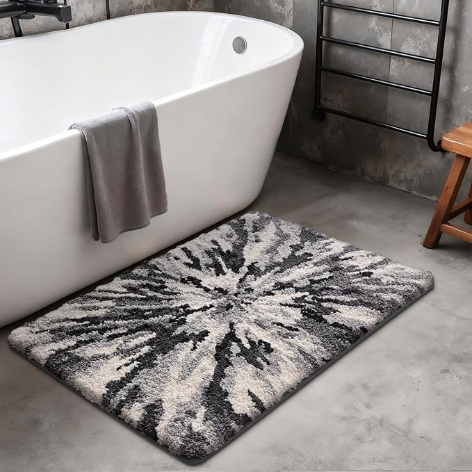 LUMI Bathroom Rugs, Soft Absorbent Bath Mat for Modern Home Decor, Non-Slip Quick-Dry Bath Rug, Machine Washable Floor Mat for Shower and Tub, Entryway, 24"x36", Grey